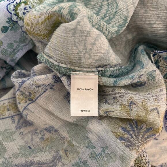 J. Jill Patchwork Blouse Women’s 2x Blue Green Long Sleeve Boho Hippie Bohemian - Picture 9 of 9